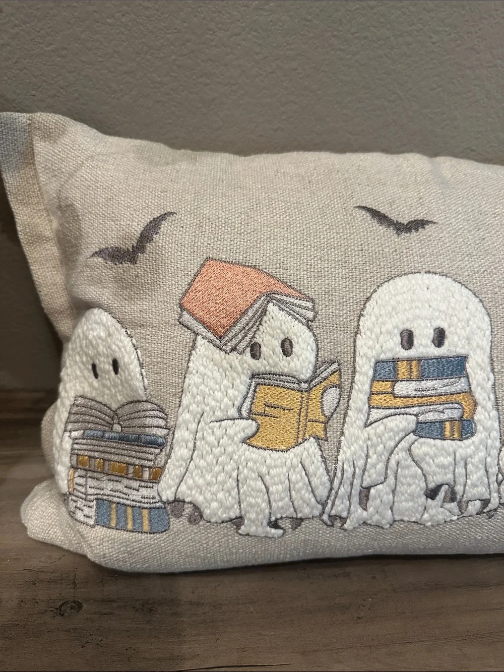 Cynthia Rowley Cream Embroidered Ghost Decorative Pillow
